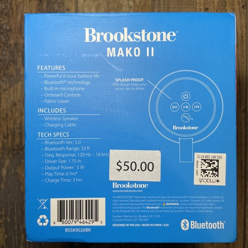 Brookstone Mako II Bluetooth Portable Speaker IPX5 Splash Proof Black - Picture 4 of 7