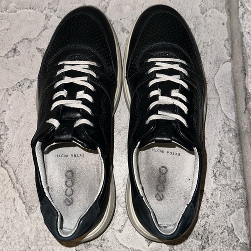 ECCO Extra Width Wide Black Leather Shoes Sneaker 40 EU 9-9.5 US Women (6.5 Men) - Picture 8 of 9
