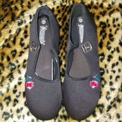 DEMONIA PINK FLOWER ROSE MARY JANE FLATS NEW Y2K VTG HOT TOPIC 6 PUNK GOTH EMO - Picture 2 of 5