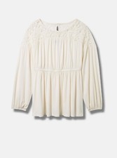 Torrid Studio Crepe Crew Neck Lace Yoke Babydoll Top Ivory 2 2X 18 20 G85781