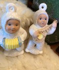 Vintage Pair Snowbabies Christmas Ornament Holding Accordion And Mandolin