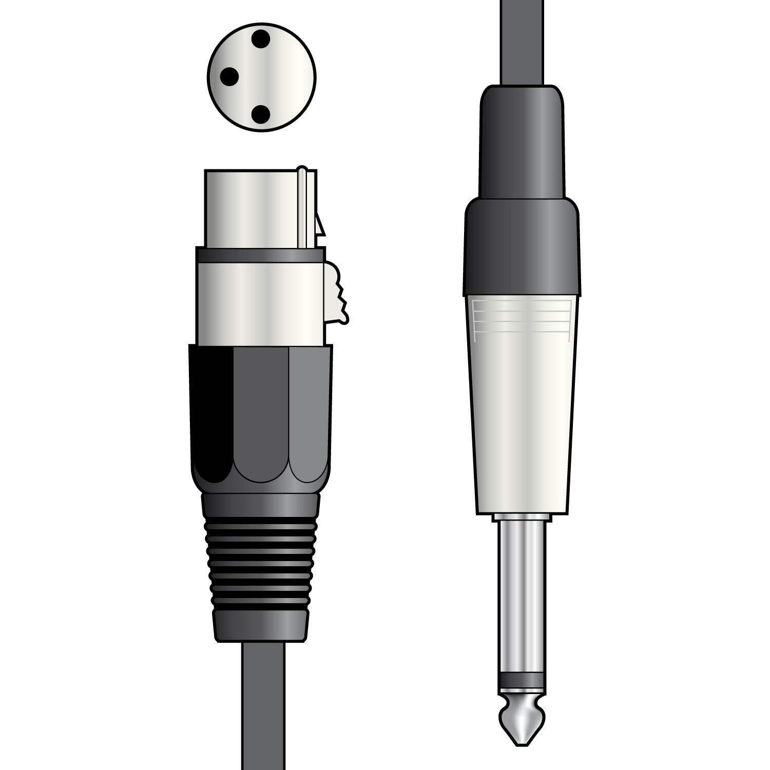 Microphone Cable XLR Female - 6.3mm Mono Jack Plug 3 m
