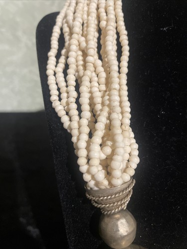Vintage White Sponge Coral Beads 15Strands SilverTone Necklace Tibetan style 20” - Picture 3 of 15