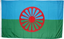 Roma Flag 3x5 ft Gypsy Romani People Banner Romany Gypsies Wheel Chakra Blue