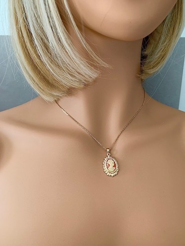 Collar Péndulo Camafeo Rojo Cornalina En Oro Laminado De 18 Quilates 750/000 - Imagen 5 de 7