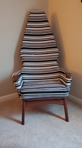Adrian Pearsall Mid Century Highback Lounge Chair With Teak Wood & New Fabric - Picture 4 of 11