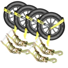 4 Packs Axle Straps with Snap Hook Car Trailer Hauler Ratchet Tie Down Strap