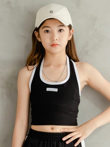 Kids Girls Cotton Tank Tops Crop T-shirts Sports Vest Halter Neck Stretchy Tops - Picture 4 of 33