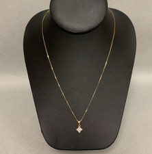 Ladies 14K Gold Diamond Pendant on 17" Italian 14K Gold Chain, Necklace 1.7g