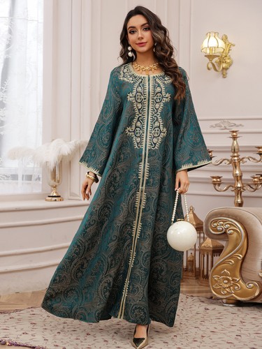 Abito lungo abaya ricamo caftano perline maxi abiti Dubai donna abiti musulmani - Foto 11 di 27