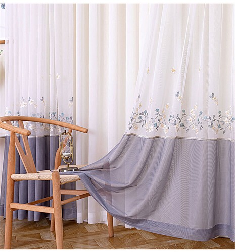 Beaded Floral Embroidery Sheer Tulle Curtain Splice Window Curtain Drape 1 Panel - Picture 3 of 19