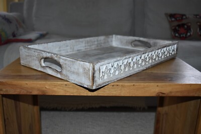 IMPRESSIONEN   Tablett aus Holz im Vintage Look in weiß - Ibiza Style - 45 x 30