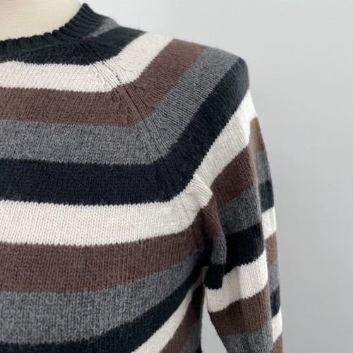 Columbia Womens Black Gray Cotton Angora Wool Retro Stripe Crewneck Sweater SZ M - Picture 4 of 9