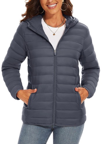 Womens Lightweight Warm Jackets Hoodie Quilted Padded Zip UP Winter Casual Coats - Bild 12 von 75