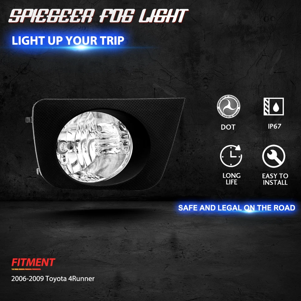 Fog Lights Assembly for 2006-2009 Toyota 4Runner with Switch&Wiring Kit Bulbs Foto 3 de 4