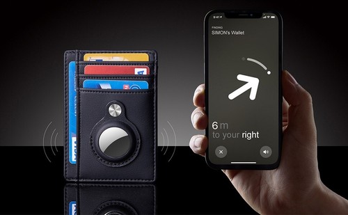 AirTag Portefeuille pour Homme avec Support Compatible pour Apple Air Tag MINCE NEUF NOIR - Photo 8 sur 8