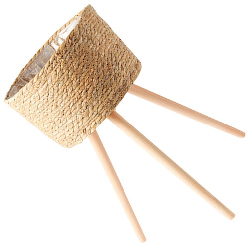 Wood Woven Plant Pot on Standing Legs Planter Pot Basket Wood Flower Basket - Picture 6 of 12