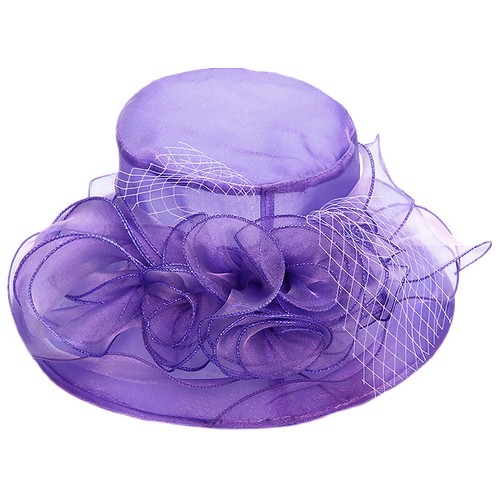 Women Foldable Organza Church Derby Hat Ruffles Wide Brim Bridal Sun Hats Summer - Picture 11 of 17