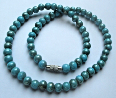 Collier Perles De Porcelaine Bleu Turquoise Vintage - Ancien, Magnifique Bijou - Occasion