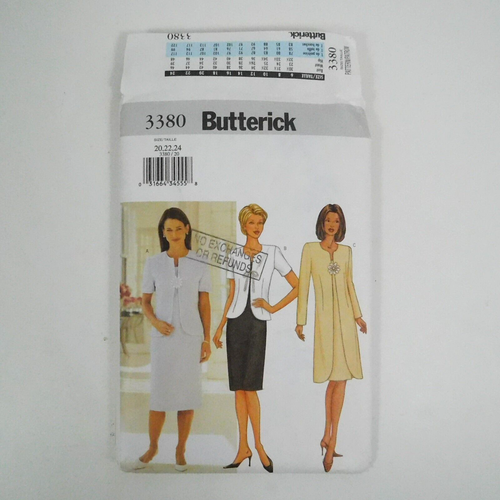 Butterick 3380 Misses Jacket Dress Sewing Pattern Size 20-24 Uncut Fitted Lined - Picture 11 of 11