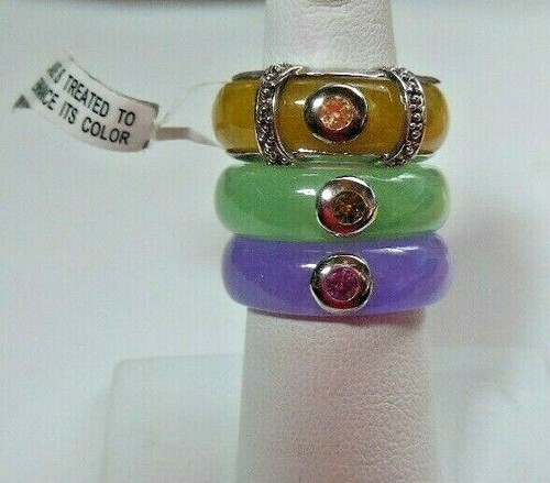 CP 925 Multi-color Jade Band Rings Interchangeable W/Silver Jacket Size 6.5 - Picture 3 of 5