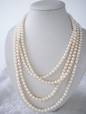 Beautiful 7-8mm Genuine Natural White Akoya Cultured Pearl Necklace Long 70 inch
