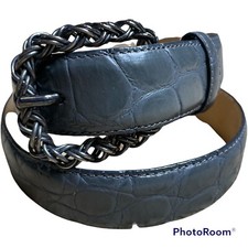 WCM Size S Gray Italian Leather Croc Alligator Textured Waist Belt