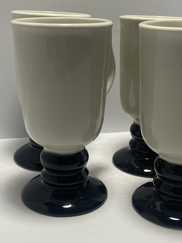 Vintage Hall Pottery #1272 Pedestal Irish Coffee Mugs 8oz Black & White Set of 3 - Picture 3 of 8