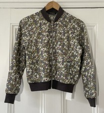 American Apparel Women’s Floral (brady Olive) Amelia Bomber Jacket S Uk 6-8 New