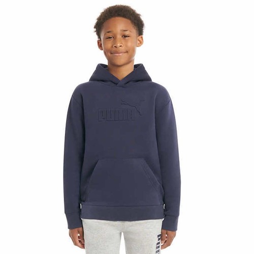 Puma Youth Boy's Fleece Logo Hoodie Sweatshirt (X-Small(5/6), Navy)