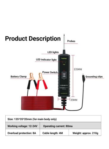 TopDiag P55 Automotive Power Circuit Tester 12V-24V Electrical System Probe Tool - Picture 3 of 7