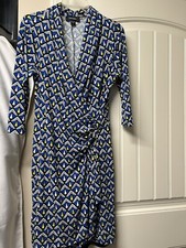 Karen Kane Women's Printed Faux Wrap 3/4 Sleeve Dress Blue Sz L
