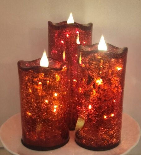 s/3 CRACKLE GLASS RED CANDLES By Valerie - NEW! GORGEOUS RED! Last One! - Picture 2 of 5