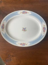 Homer Laughlin blue floral platter J39 N6 14x11 Vintage Serving Tray