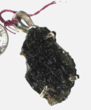 Moldavite Tektite, made by a Meteorite, set in Sterling Silver Pendant