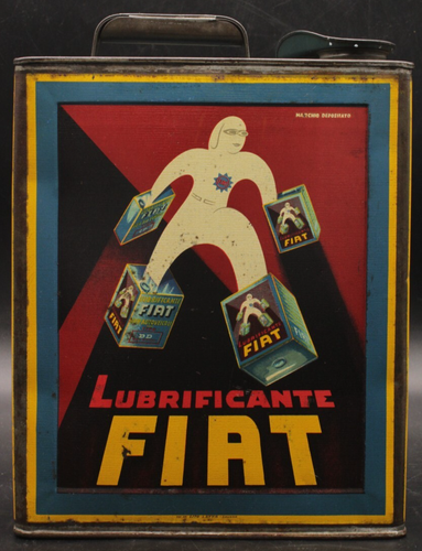 Ancien Tres Rare Bidon Huile Boite FIAT Auto Motor Oil Tin Can Désign Nizzoli - Picture 5 of 20