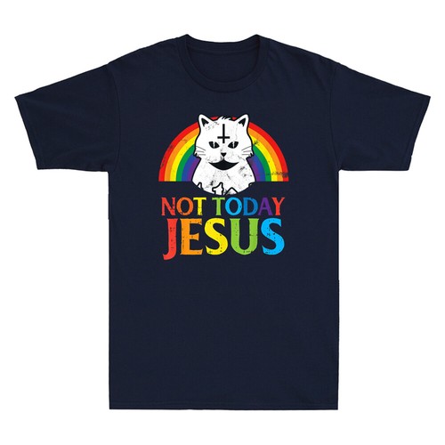 Camiseta negra Not Today Jesus arco iris gato satánico concierto gótico vintage para hombre - Imagen 7 de 8
