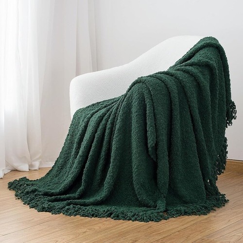 Manta de punto de lujo sofá suave cálido hecho a mano flecos borlas decoración acogedora - Imagen 6 de 10
