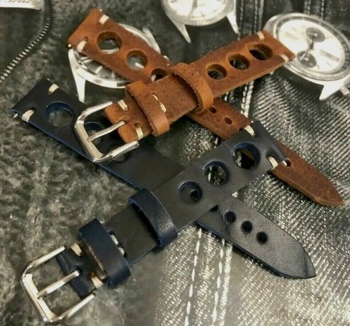 Cinturino orologio racing italiano vintage vera pelle H/Made 18 19 20 21 22 24mm - Foto 3 di 65