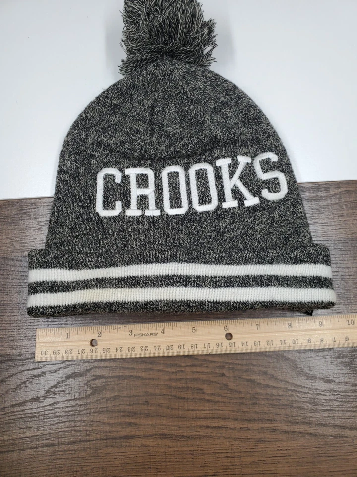 Crooks & Castles Gorro Gris 2 Rayas Gris Sombrero Talla Única Reloj Gorra Calavera Tejido Foto 2 de 4