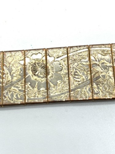 Vintage Repousse Bracelet Panels Engraved Flower Floral Gold Tone Link Band B10 - Bild 4 von 8