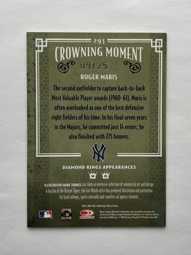 Roger Maris Donruss 2003 Diamond Kings Legend Crowning Moment Card 09/25 NYY - Picture 2 of 7