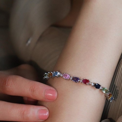 10Ct Oval Cut Simulated Multistone Wedding Bracelet 14K White Gold Plated Silver - Picture 7 of 8