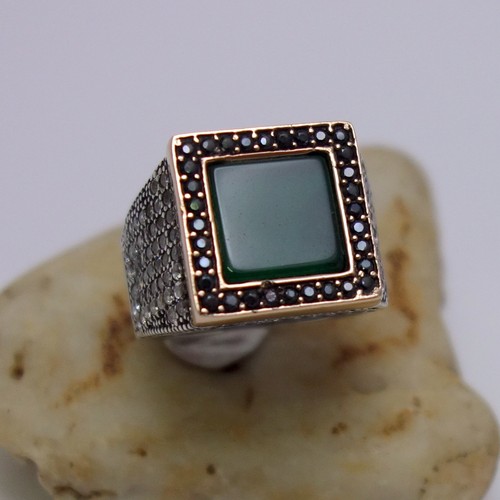 wunderbarer Herrenring grüner Stein Zirkonia Siegel Ring eckig 925 Silber Gr.62 - Bild 2 von 7