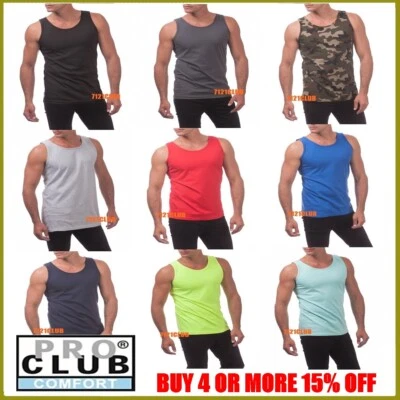PRO CLUB TANK TOP MENS SLEEVELESS MUSCLE SHIRT PROCLUB PLAIN CAMO T SHIRTS S-5XL