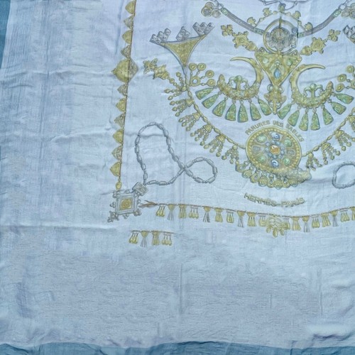 HERMES Carre 140 Scarf PARURES DES SABLES Silk 100% Blue W/Tags Box Used chiffon - Picture 6 of 9