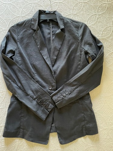 EILEEN FISHER Blazer Women's 6 Gray Viscose Stretch Button Front Pockets