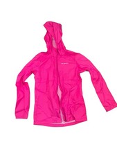 columbia girls size L 14/16 pink hooded full zip rain jacket packable