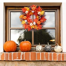 Large Autumn Wreath Door Decor Pumpkin Maple Berry Halloween Parties Garland