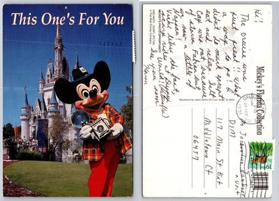 1991 Disney World Postcard Mickey Mouse Photographer Cinderella Castle FL